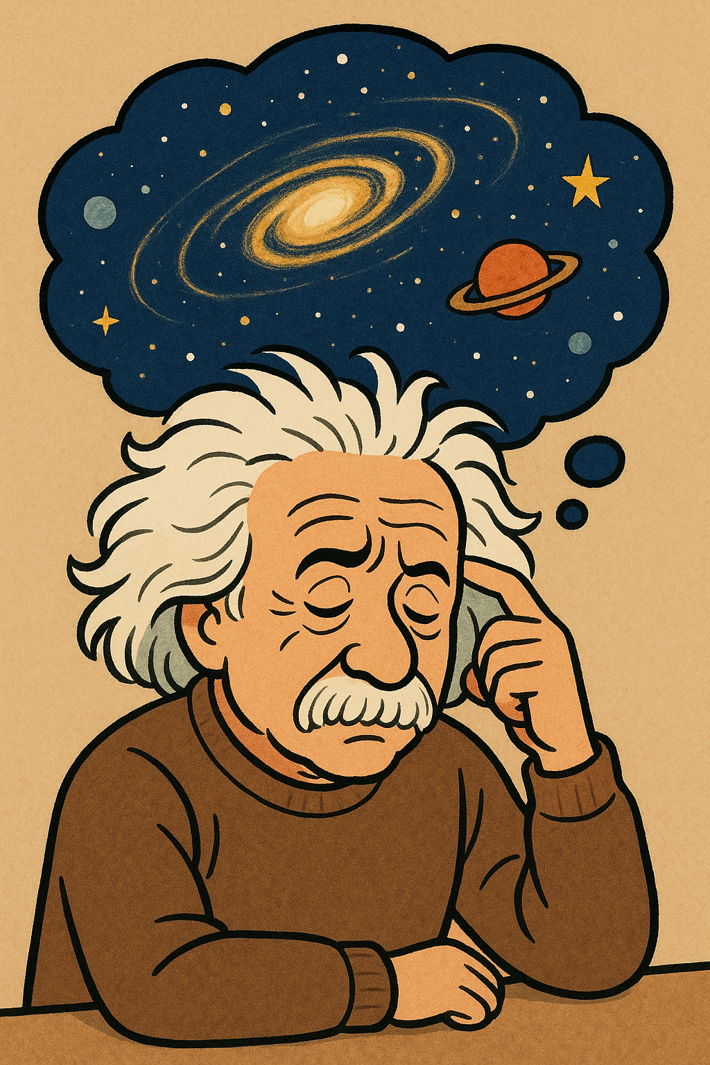 Einstein thinking about the universe